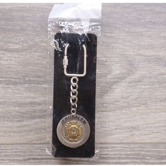 Jerusalem Jesus Mary Metal Keychain Silver Gold Locking Carabiner Screw Ring - Picture 1 of 10